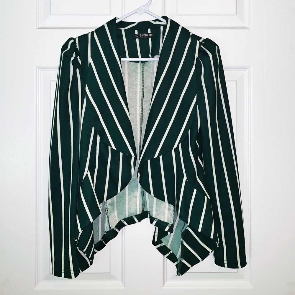 SHEIN Shawl Collar Asymmetrical Hem Striped Blazer